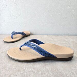 Vionic Casandra Thong Sandals Sz 10 Blue Leather Open Toe Arch Support Flip Flop